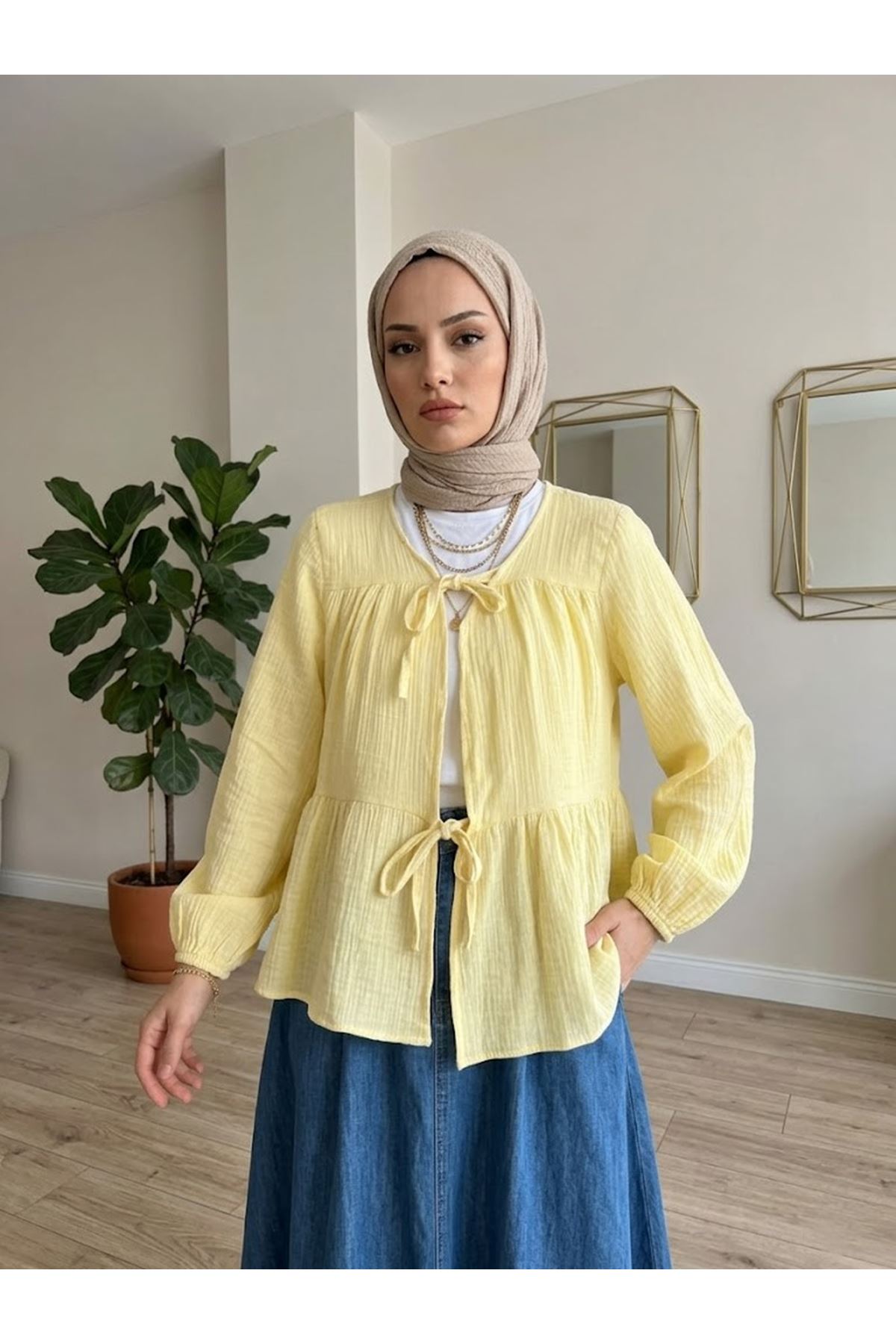 İki Bağlamalı Müslin Tunik-Sarı