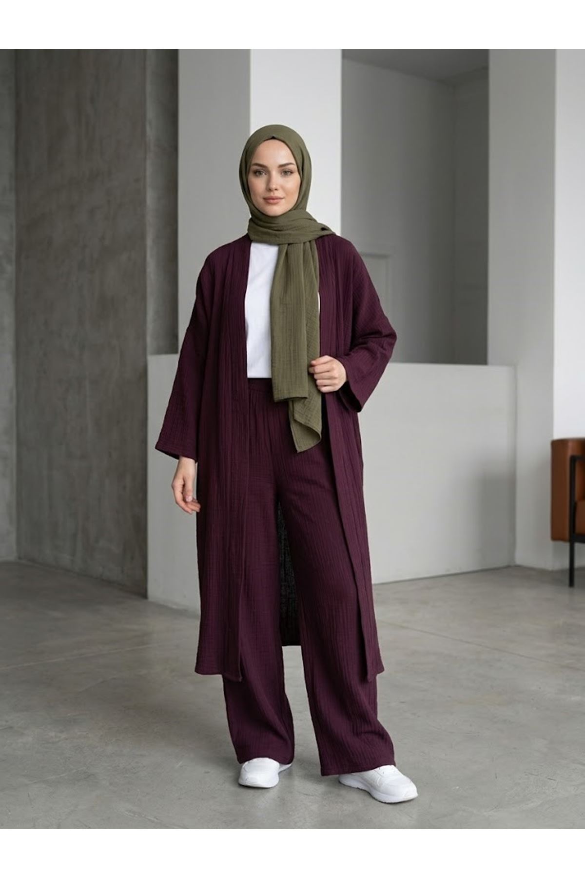 Uzun Hırka Pantolonlu Takım-Bordo