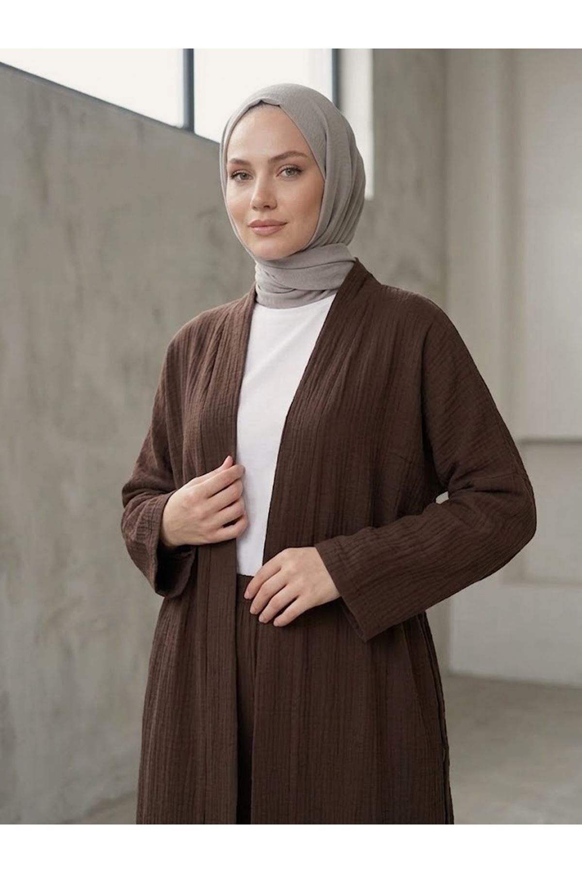 Uzun Hırka Pantolonlu Takım-Kahve