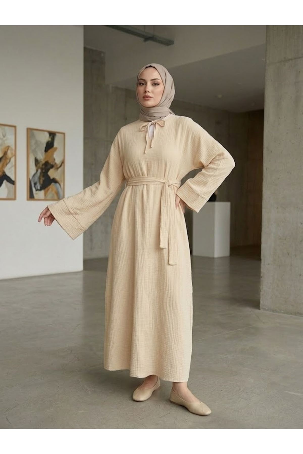 Yarasa Elbise-Bej