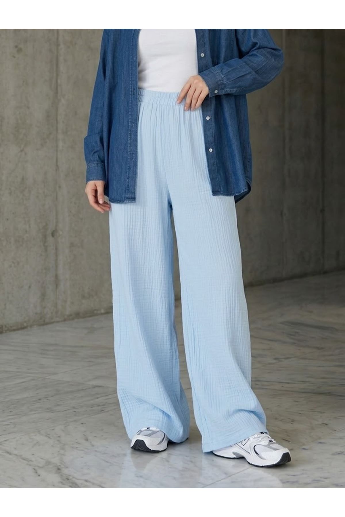 Pantolon Bol Paça-Mavi