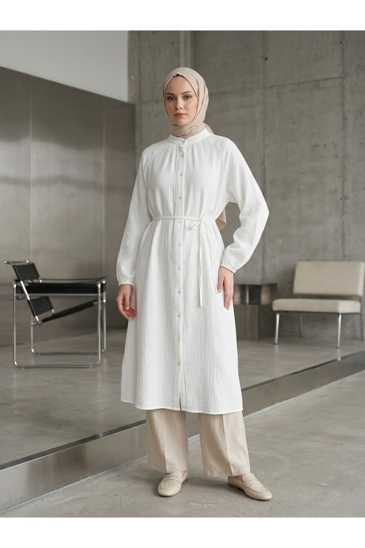 Tunik Uzun-Ekru