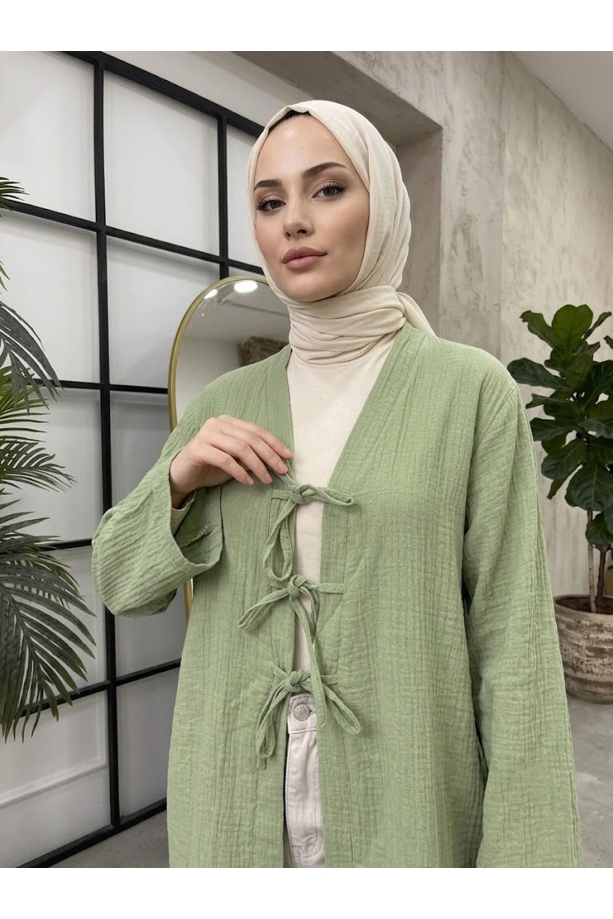 Üç Bağcıklı MüslinTunik-Mint