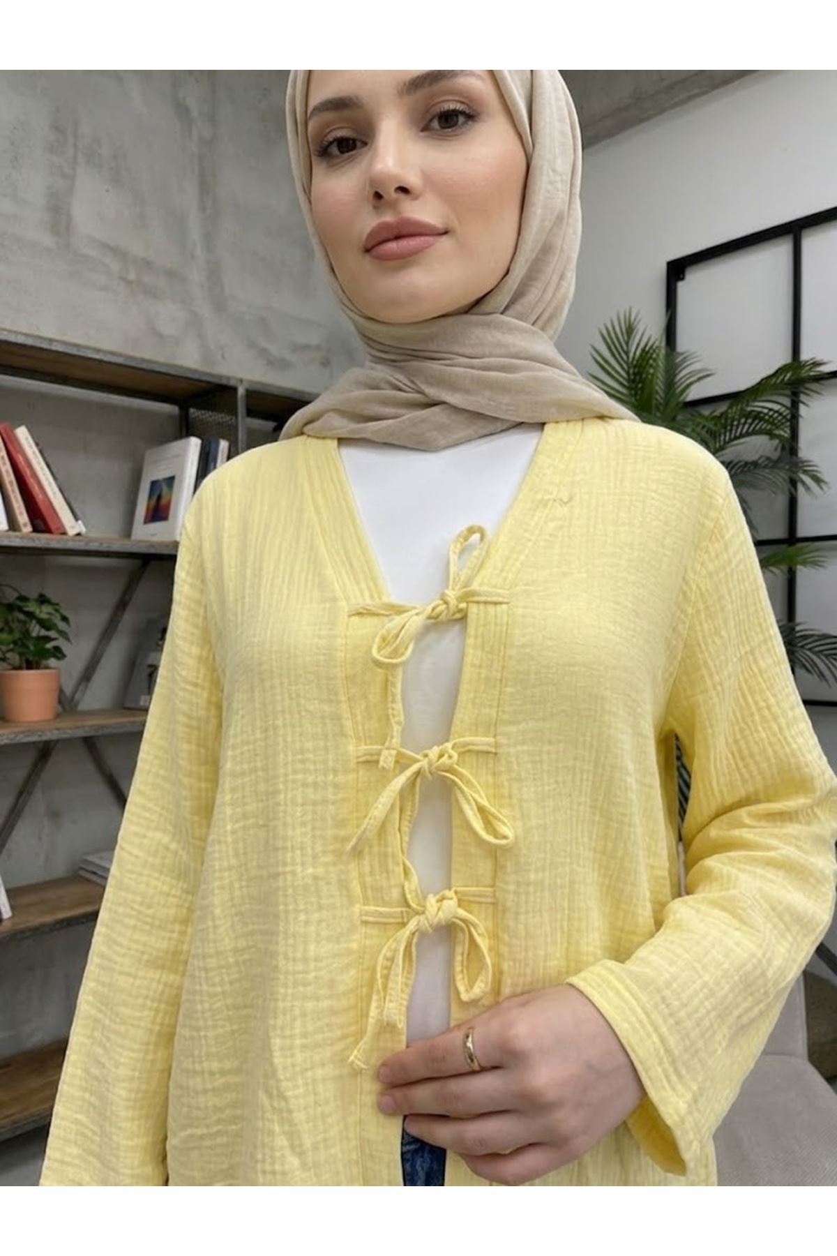 Üç Bağcıklı MüslinTunik-Sarı