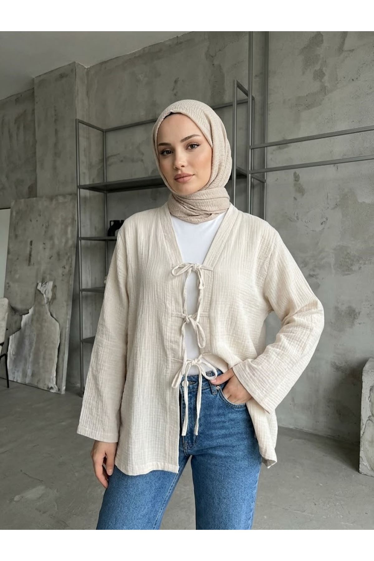 Üç Bağcıklı MüslinTunik-Taş