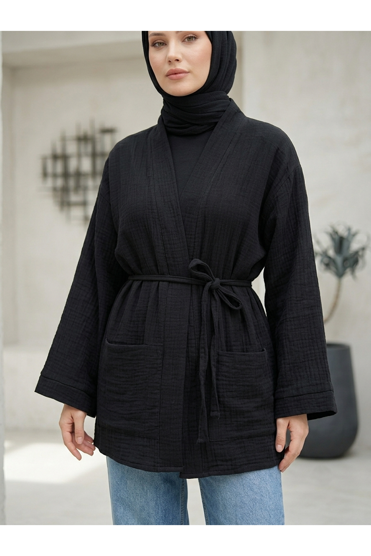 Müslin Kimono-Siyah