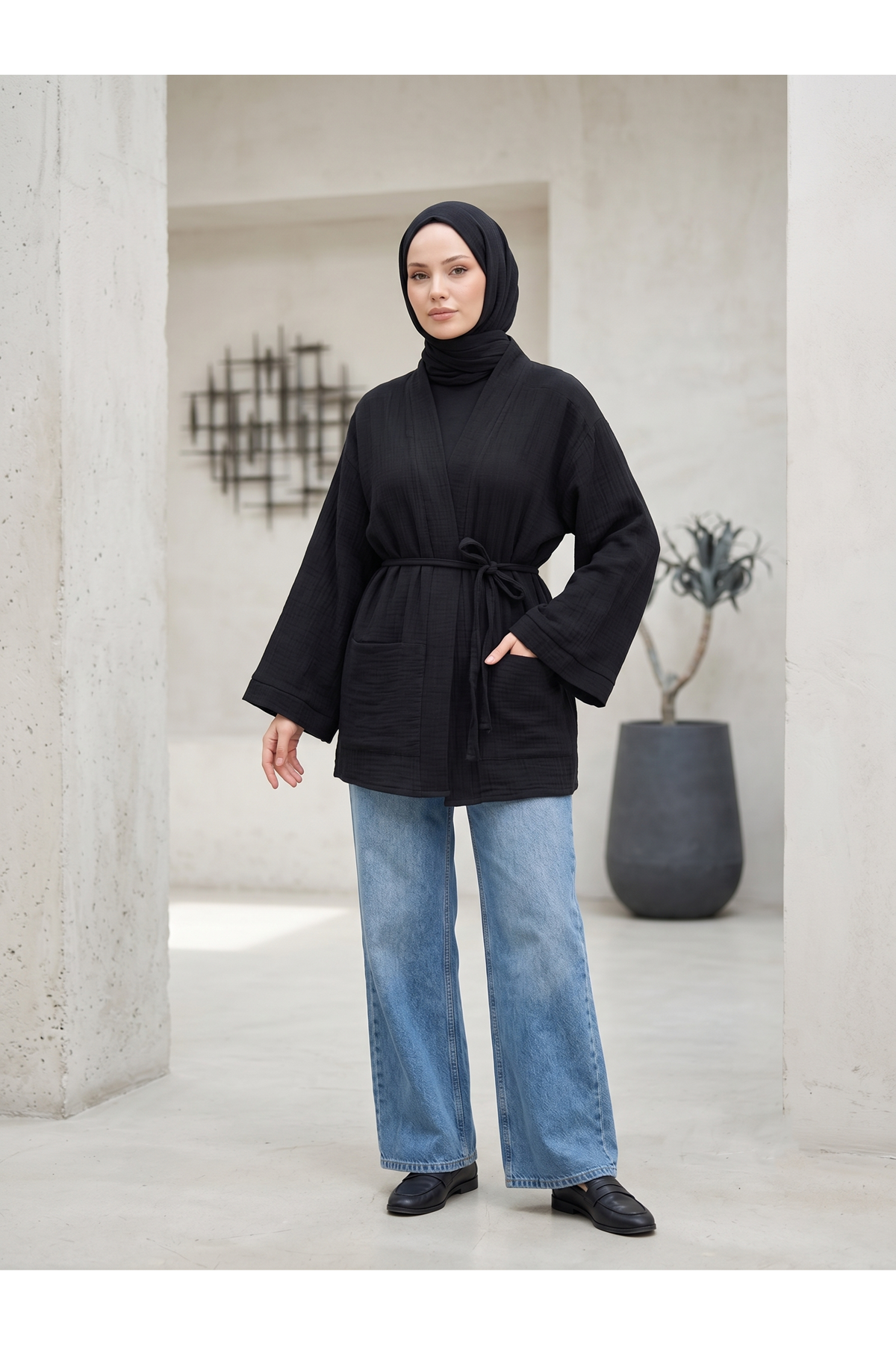 Müslin Kimono-Siyah