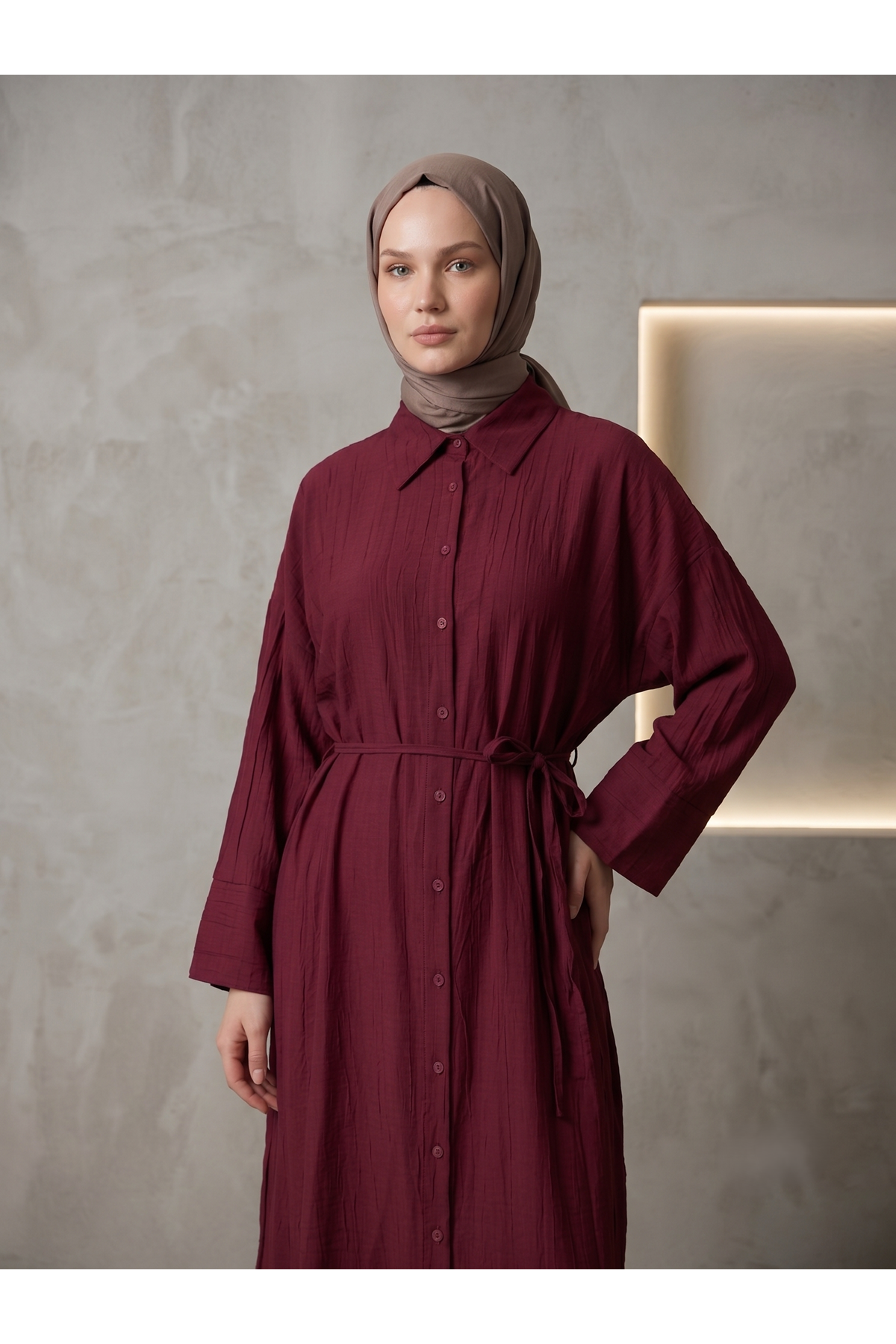 Pat Detay Elbise-Bordo