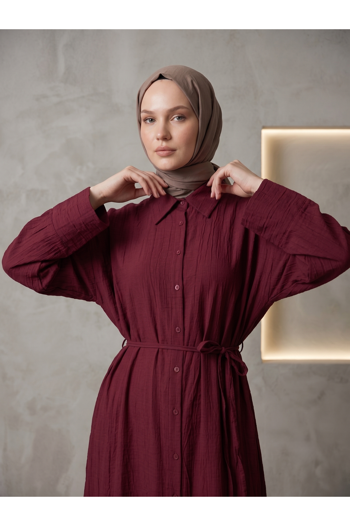 Pat Detay Elbise-Bordo