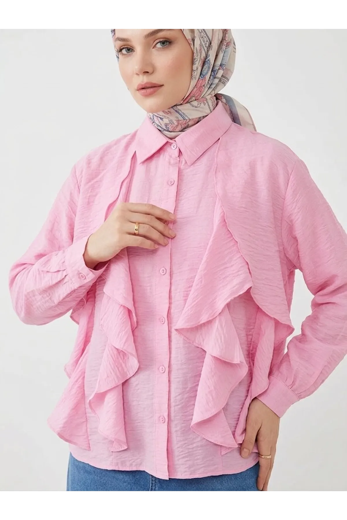 Fırfır Detay Tunik-Pembe