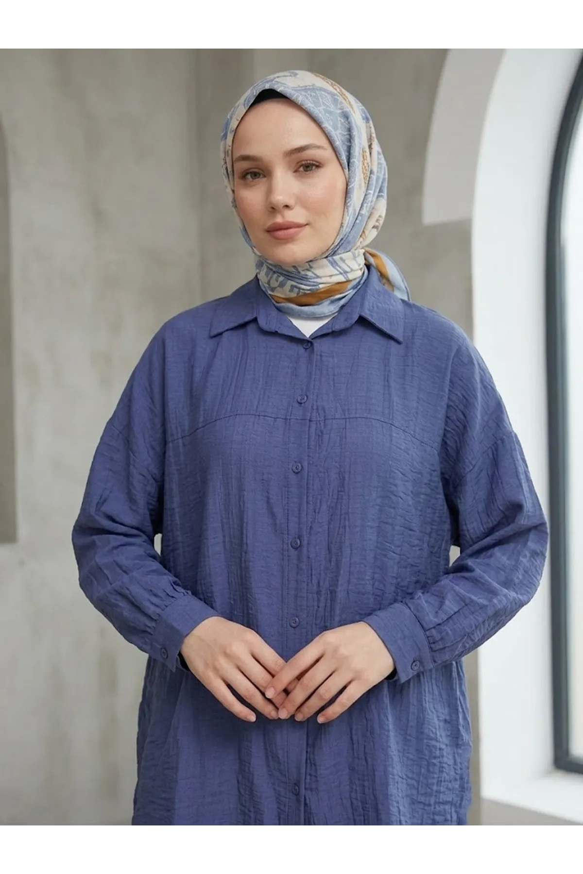 Ön Roba Detaylı Tunik-İndigo