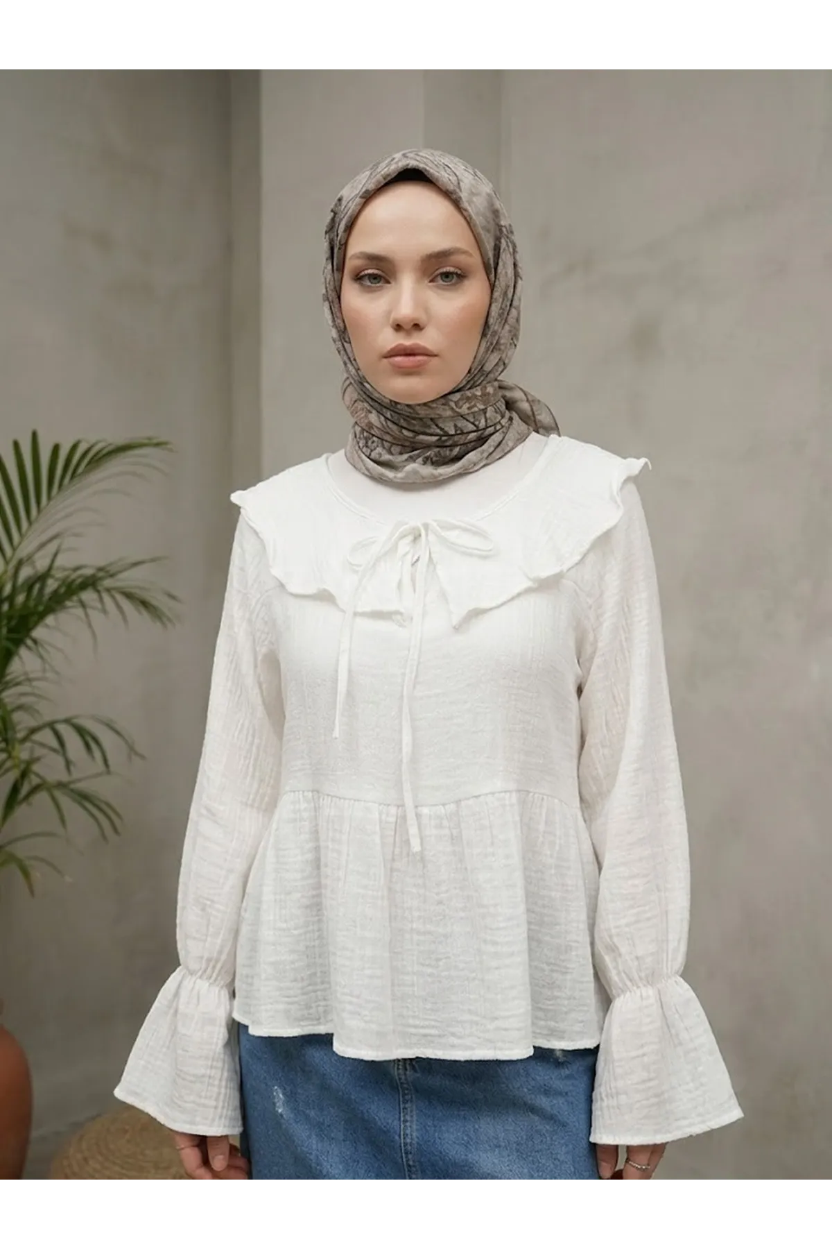 Yaka Bağlamalı Tunik-Ekru