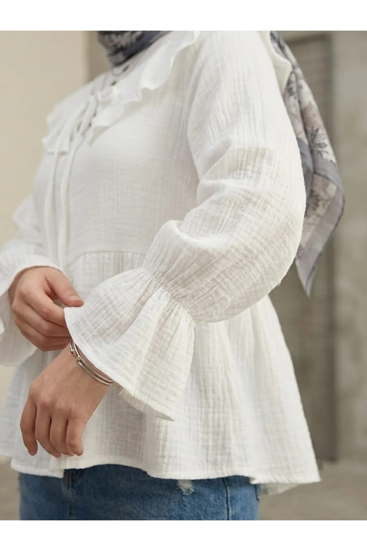 Yaka Bağlamalı Tunik-Ekru