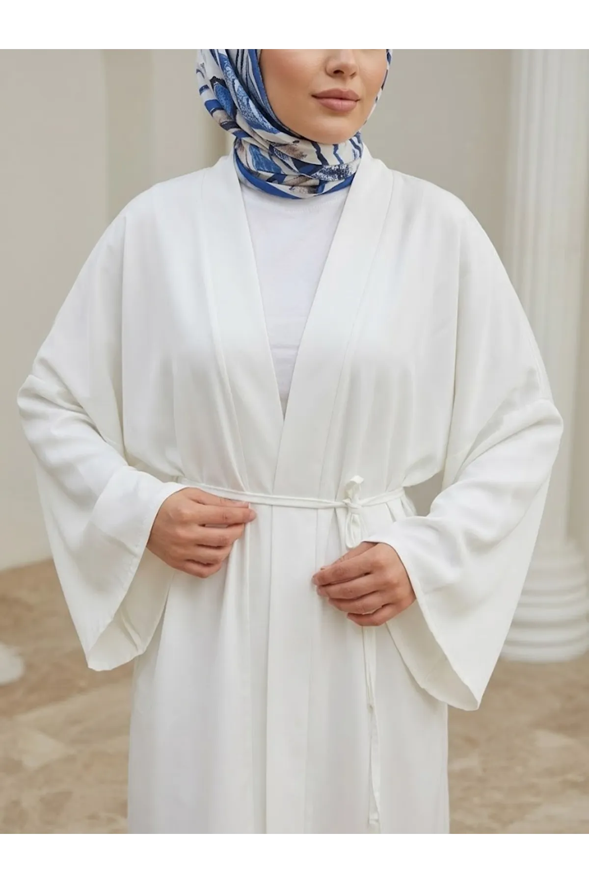 Kimono Uzun Dubai Hırka-Beyaz