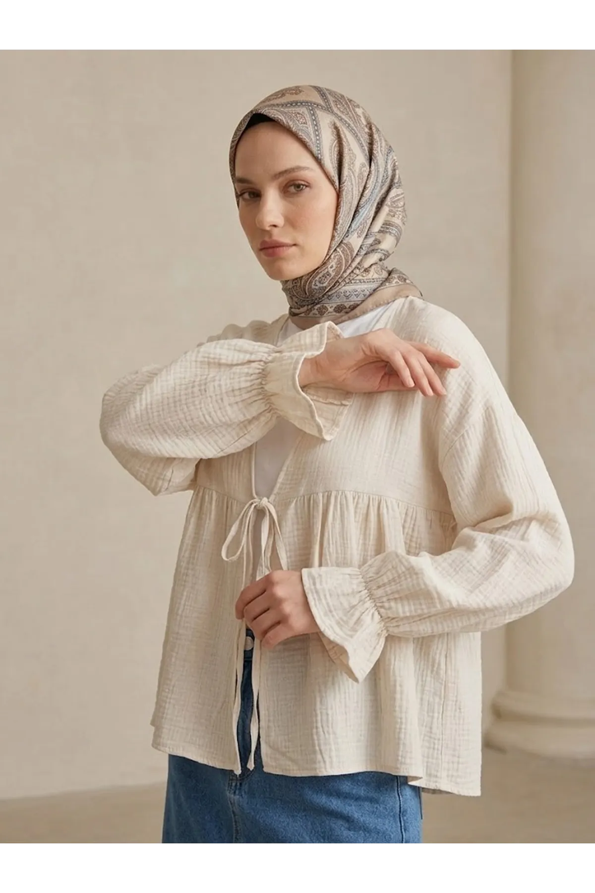 Önü Bağlamalı Kısa Kimono-Taş