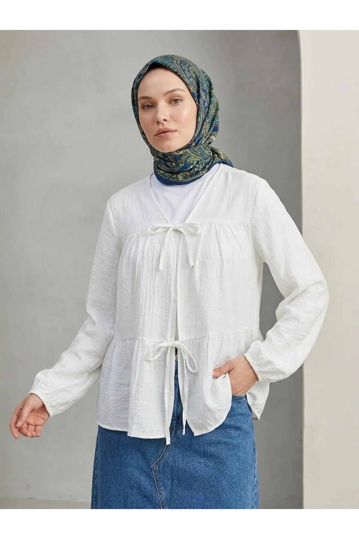 İki Bağlamalı Çilek Tunik-Ekru