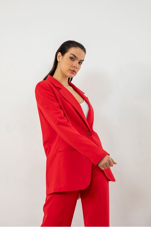 Retro Palazzo Ceket-Kırmızı