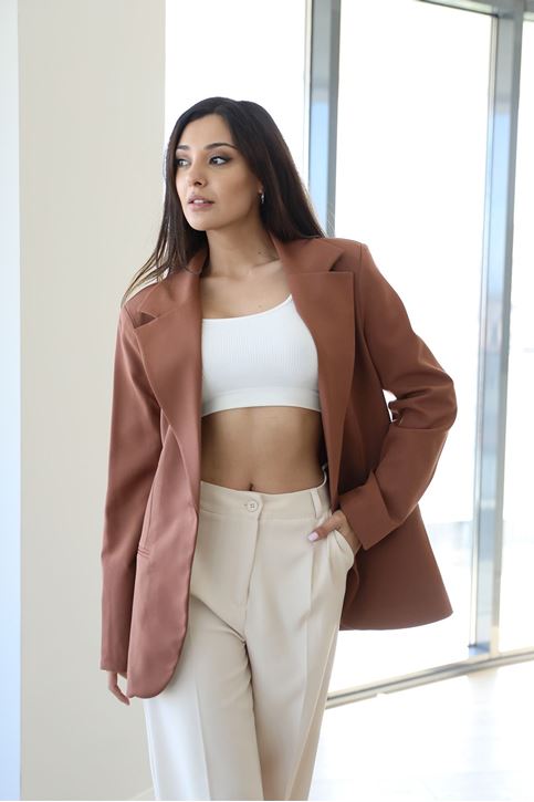 Retro Palazzo Ceket-Kahve