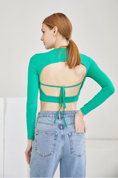 Sırt Dekolteli Bluz-Yeşil