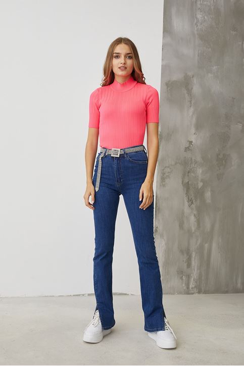 Kısa Kol Triko Bluz-Fuşya