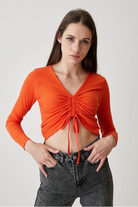 Ön Büzgülü Bluz-Oranj