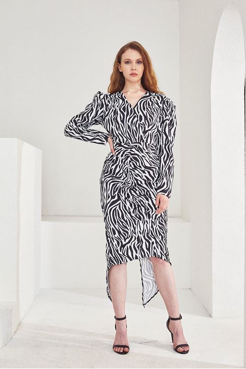 Zebra Desen Elbise-Siyah