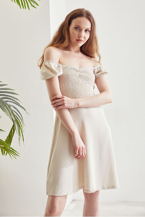 Madonna Yaka Gipeli Elbise-Taş