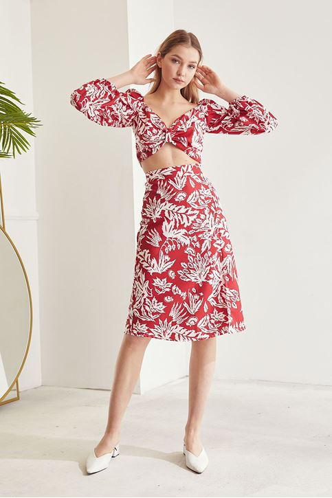 Desenli Etek Takım-Kırmızı