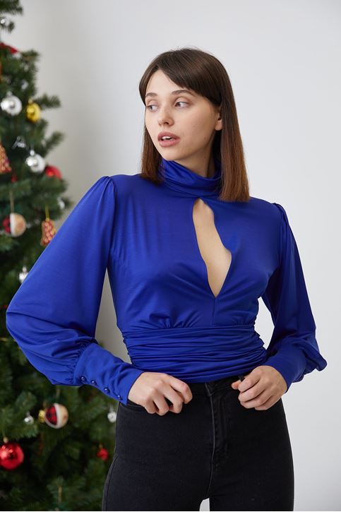 Bel Bağlamalı Bluz-Saks