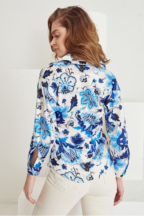 Desenli Saten Gömlek-Mavi