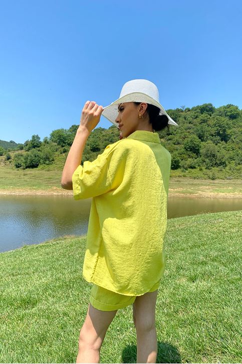 Paçası Duble Şortlu Takım-Sarı