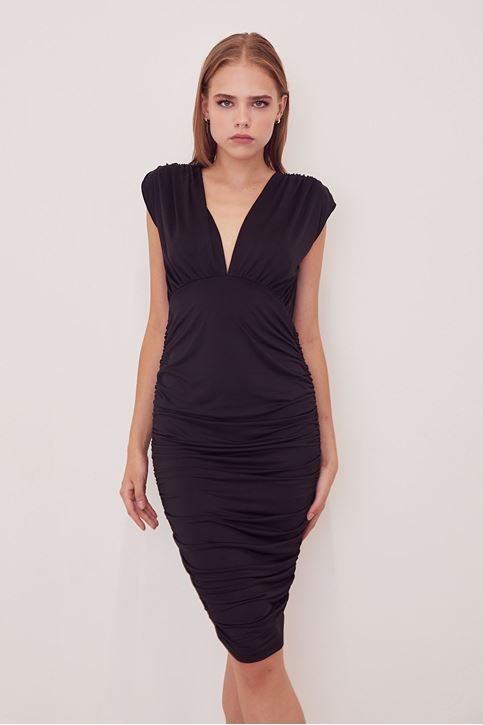 Vatkalı Elbise-Siyah