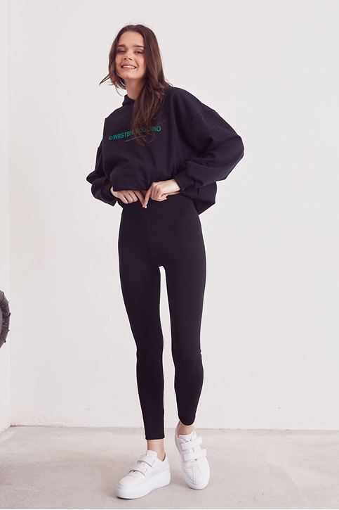 Geniş Kemer Çelik Tayt-Siyah