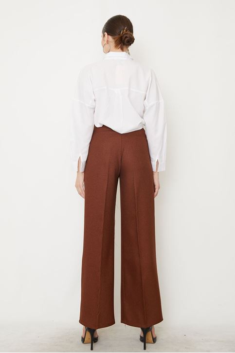 Bel Detay Kumaş Pantolon-Kahve