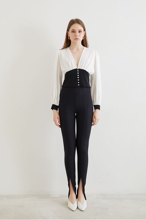 Yırtmaç Detay Pantolon-Siyah