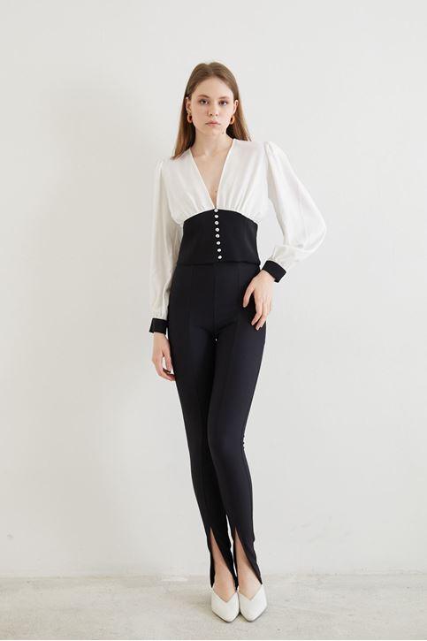 Yırtmaç Detay Pantolon-Siyah