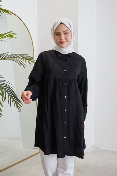 Roba Kol Büzgülü Tunik-Siyah
