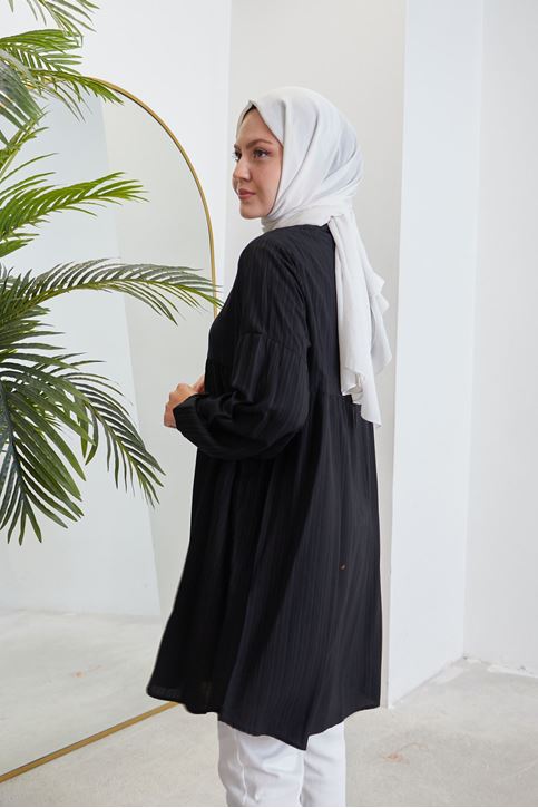 Roba Kol Büzgülü Tunik-Siyah