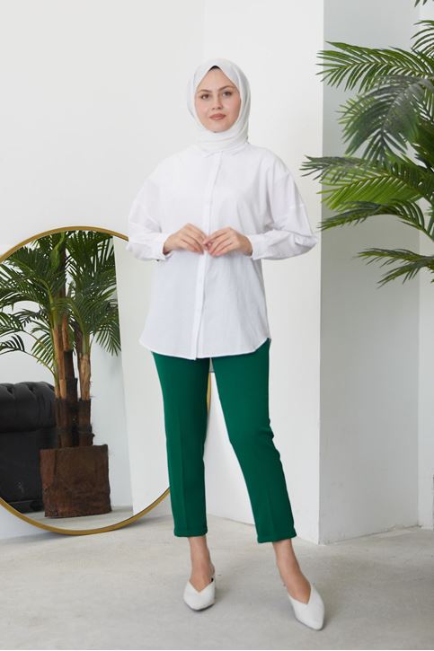 Kadın Duble Paça Tesettür Pantolon-Zümrüt Yeşili