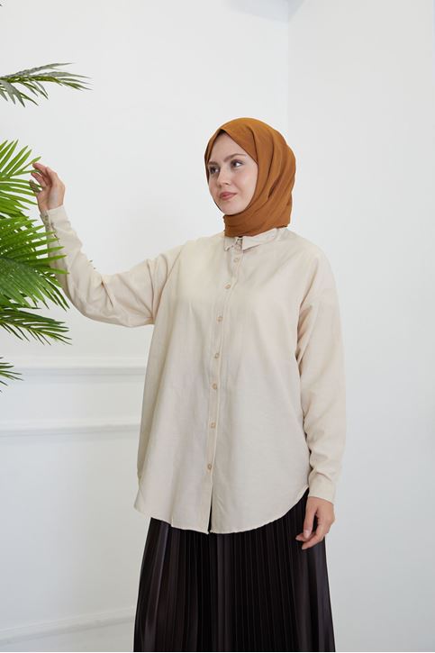 Düğmeli Poplin Gömlek-Taş