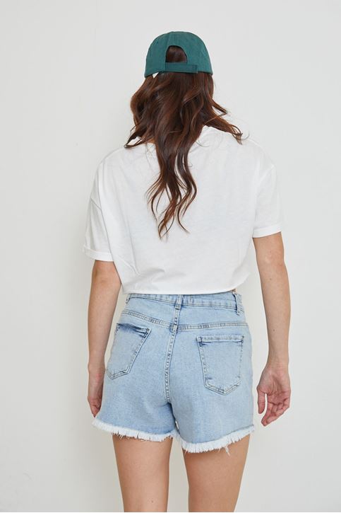 Yırtık Jean Şort-Mavi