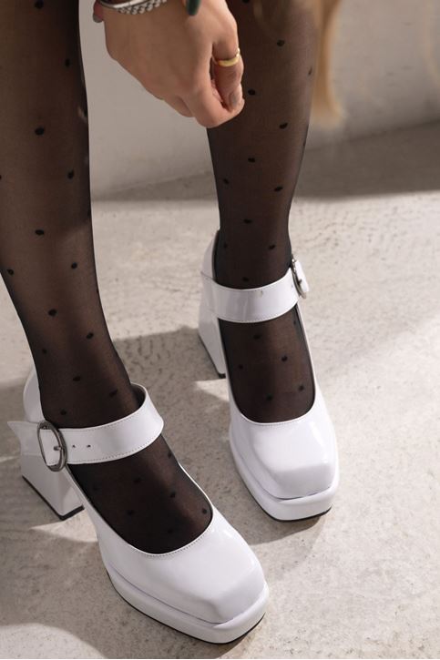 Rugan Topuklu Ayakkabı-Beyaz