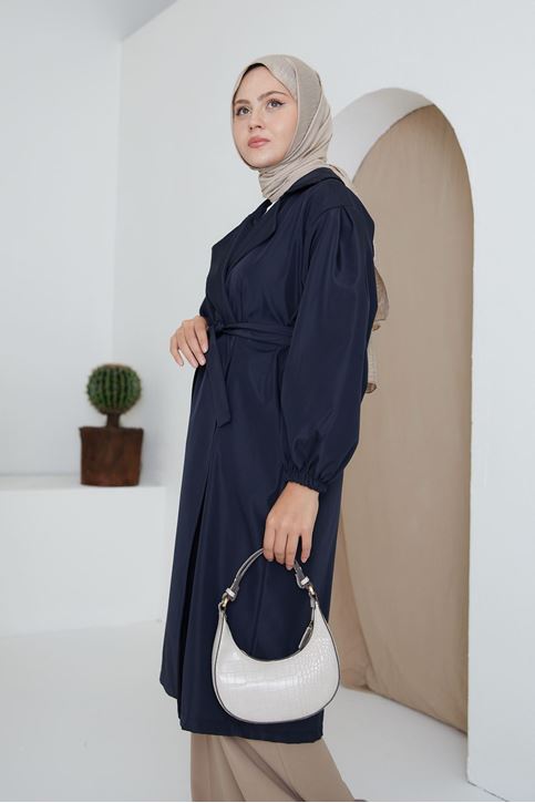 Kuşaklı Trençkot-Lacivert