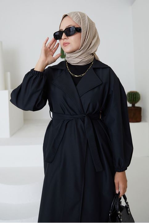 Kuşaklı Trençkot-Siyah