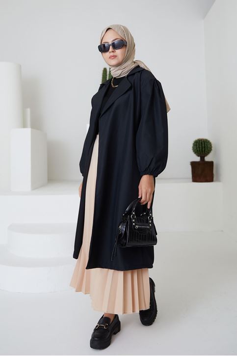 Kuşaklı Trençkot-Siyah