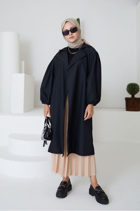 Kuşaklı Trençkot-Siyah