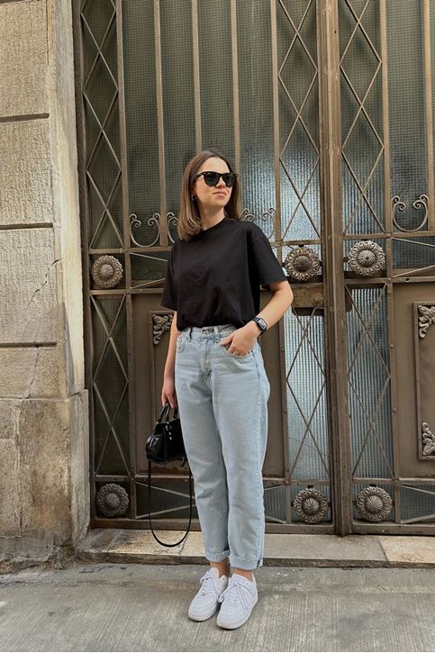 Kesik Paça Mom Jean-Buz rengi