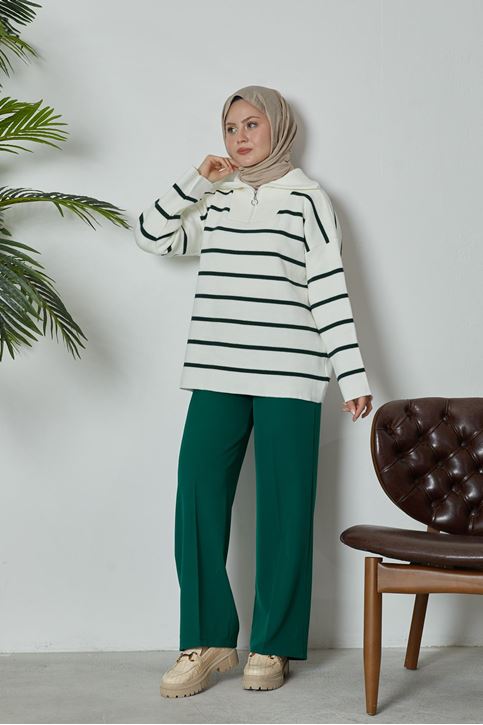 Retro Palazzo Pantolon-Zümrüt Yeşili