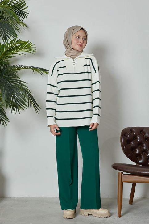 Retro Palazzo Pantolon-Zümrüt Yeşili