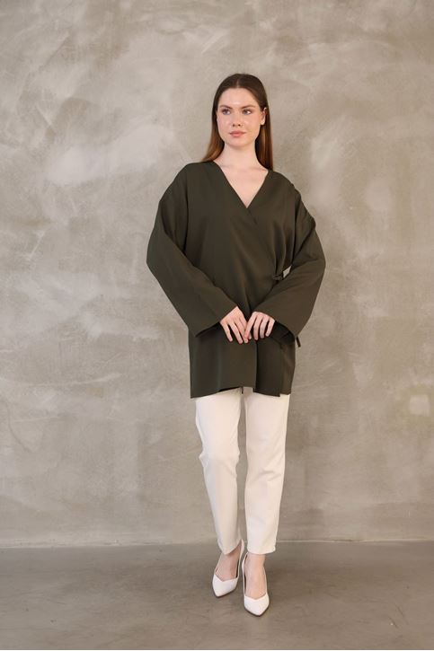 Yan Bağlamalı Atlas Tunik-Haki